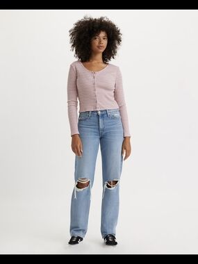 BNWT Levi's '94 Baggy Wide Leg Distressed Jeans Medium Wash 32x31 Knee Rips